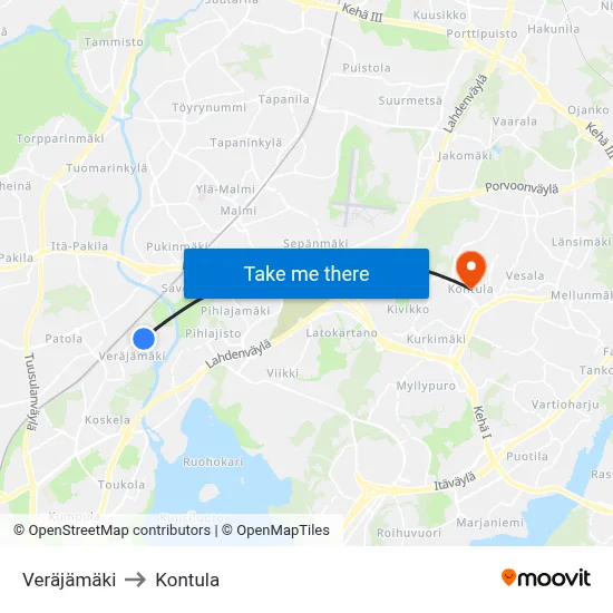 Gate Hill to Kontula map