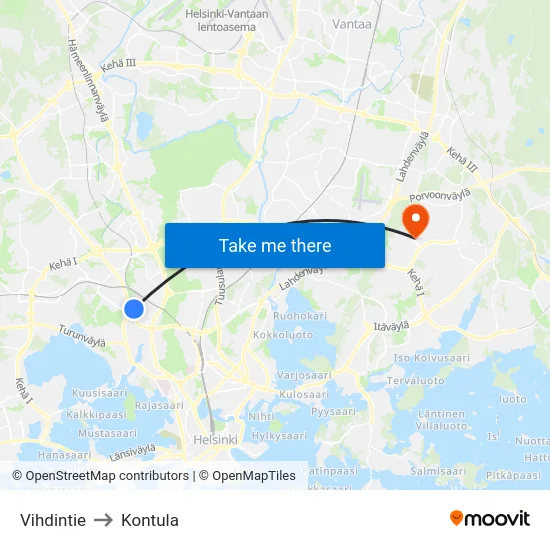 Vihdintie to Kontula map