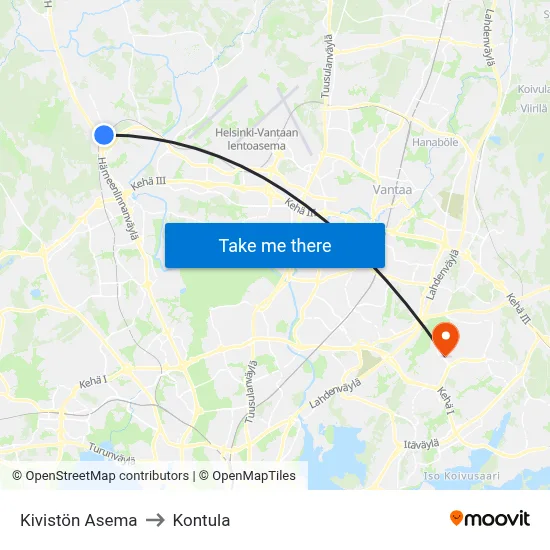 Kivisto Station to Kontula map