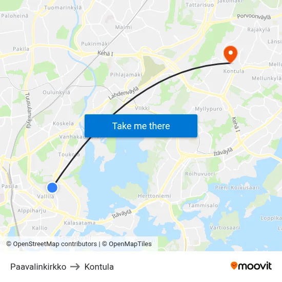 St. Paul's Church to Kontula map