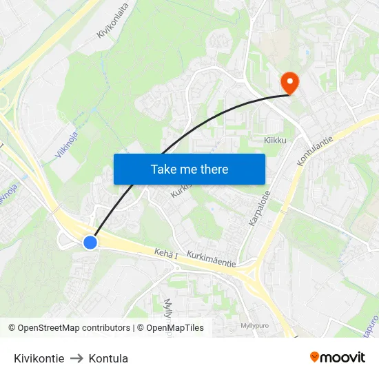 Kivikontie to Kontula map