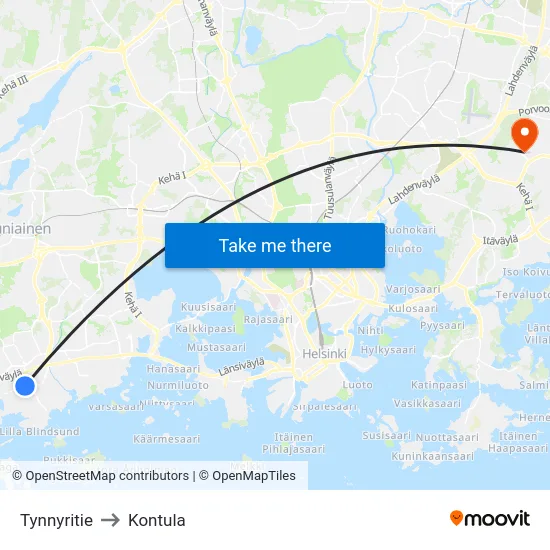 Tynnyritie to Kontula map