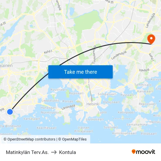 Matinkylä Health Center to Kontula map