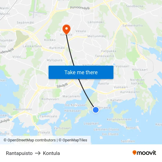 Rantapuisto to Kontula map