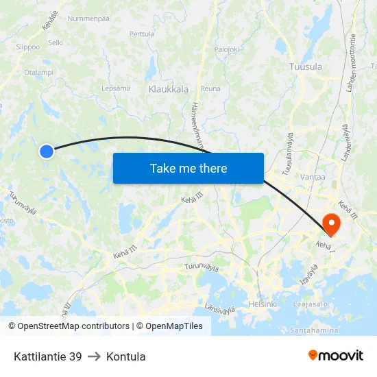 39 Kattilantie to Kontula map