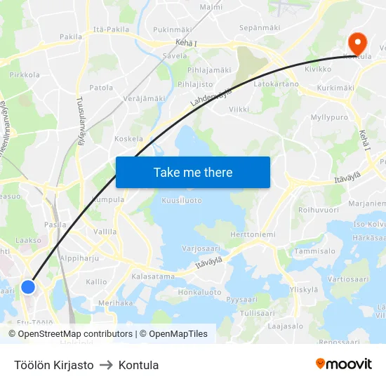Töölön Kirjasto to Kontula map