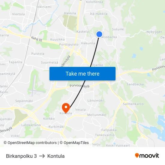 Birkanpolku 3 to Kontula map