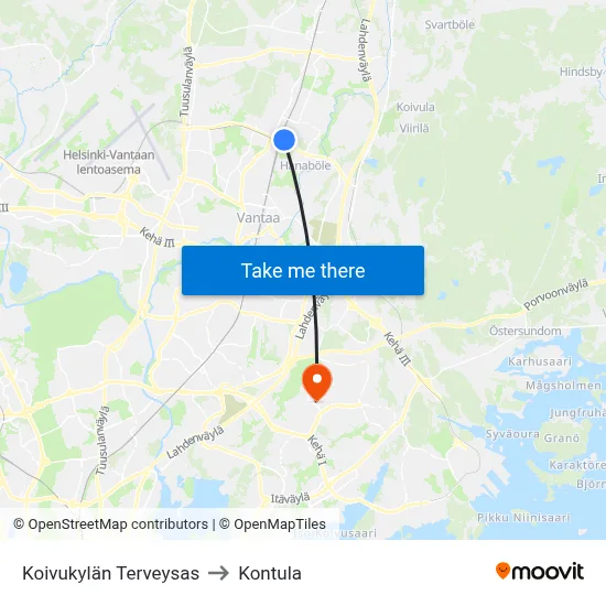 Koivukylä Health Station to Kontula map