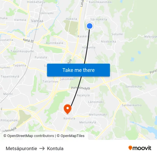 Metsäpurontie to Kontula map