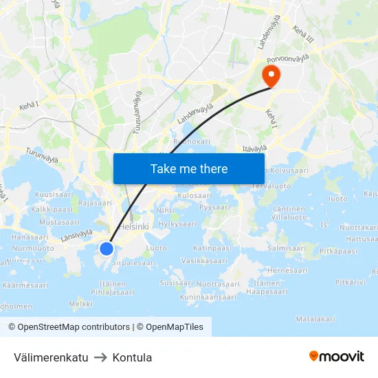 Välimerenkatu to Kontula map