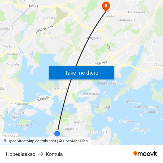 Silver Valley to Kontula map
