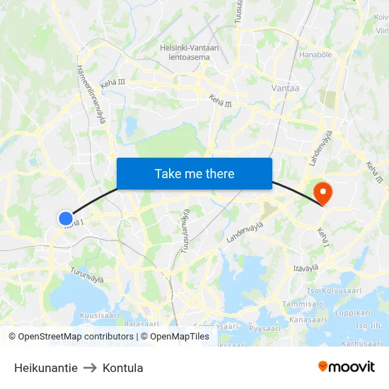 Heikuna Road to Kontula map