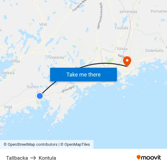 Tallbacka to Kontula map