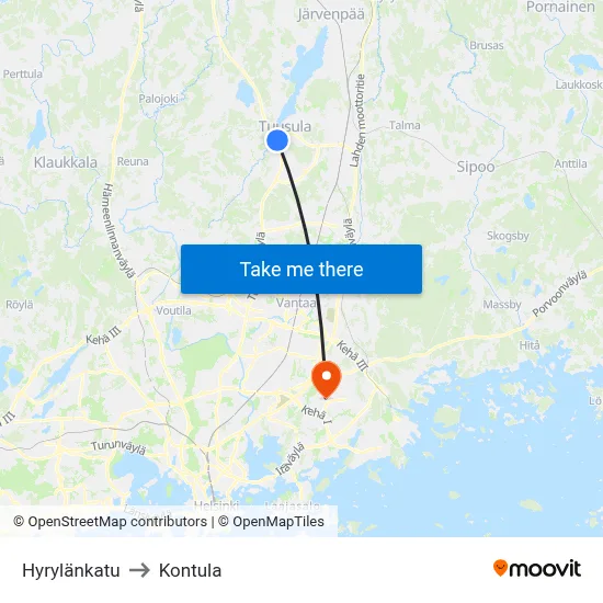 Hyrylä Street to Kontula map