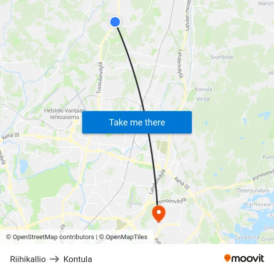 Riihikallio to Kontula map