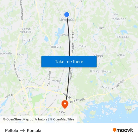Peltola to Kontula map