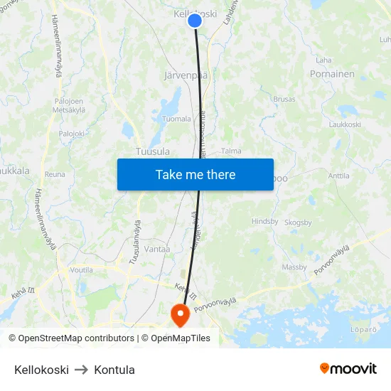 Kellokoski to Kontula map