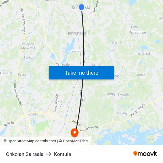 Ohkolan Sairaala to Kontula map