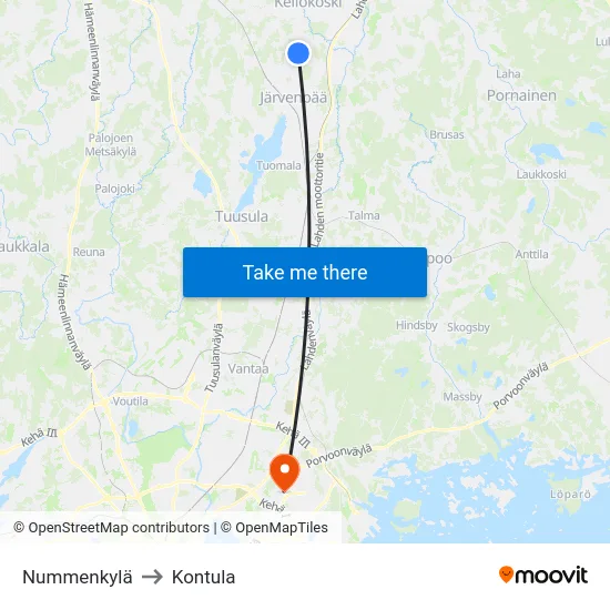 Nummenkylä to Kontula map