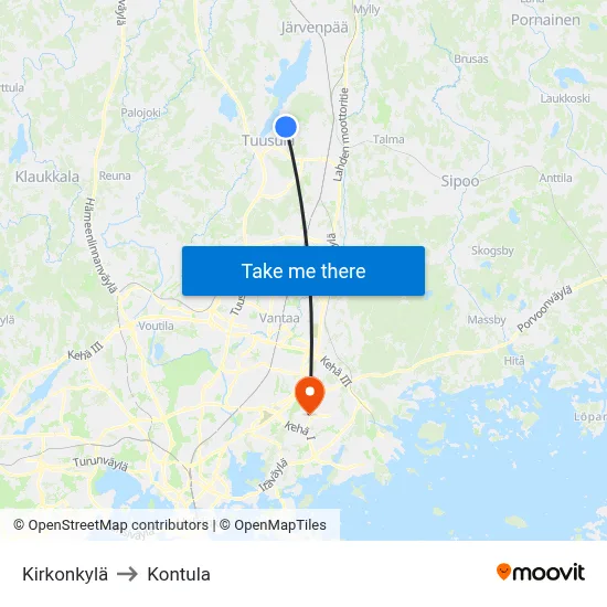 Church Village to Kontula map