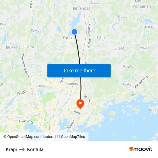 Krapi to Kontula map