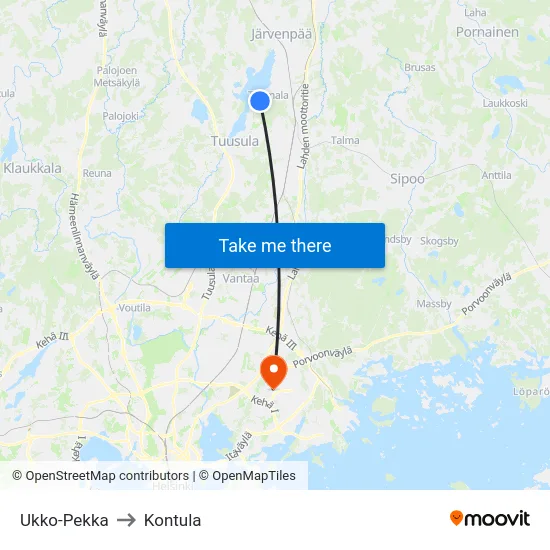 Ukko-Pekka to Kontula map