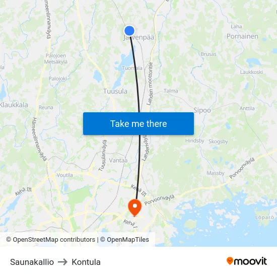 Saunakallio to Kontula map