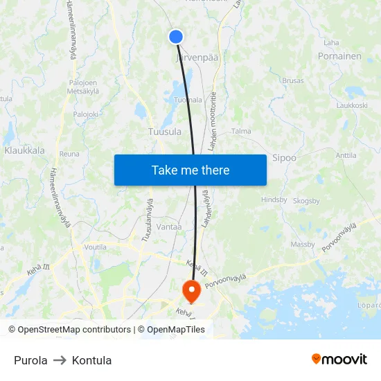 Purola to Kontula map