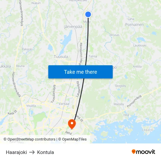 Haarajoki to Kontula map