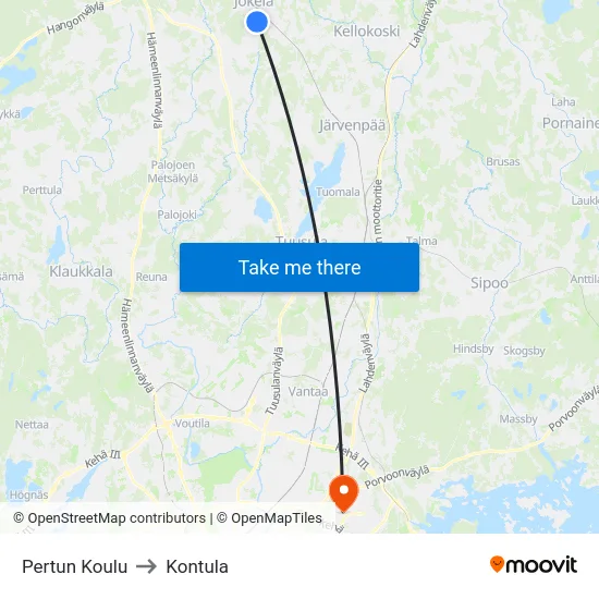 Pertun Koulu to Kontula map