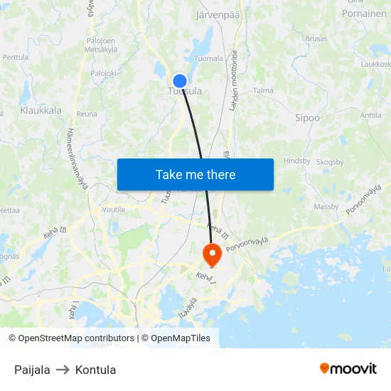 Paijala to Kontula map