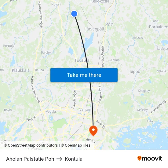 Ahola Palstatie North to Kontula map