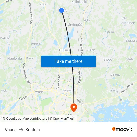 Vaasa to Kontula map