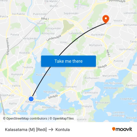 Kalasatama (M) [Redi] to Kontula map