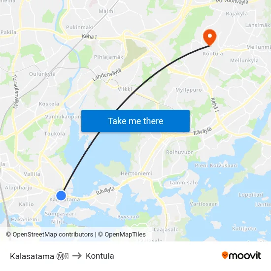 Kalasatama Ⓜ️🛍️ to Kontula map