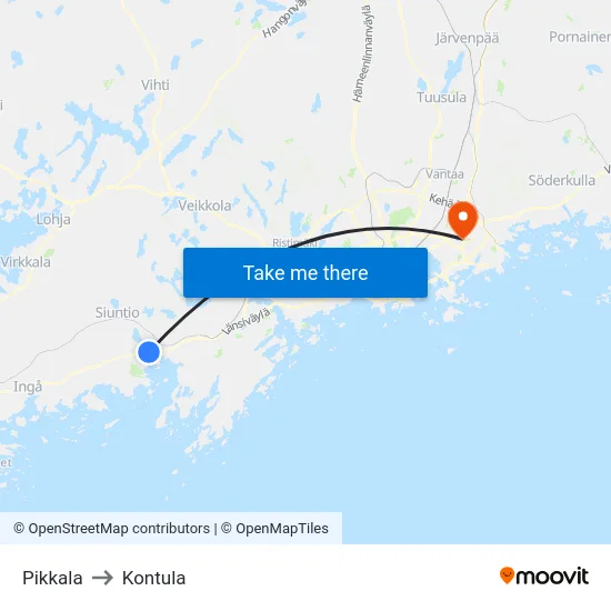 Pikkala to Kontula map