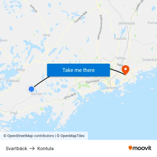 Svartbäck to Kontula map