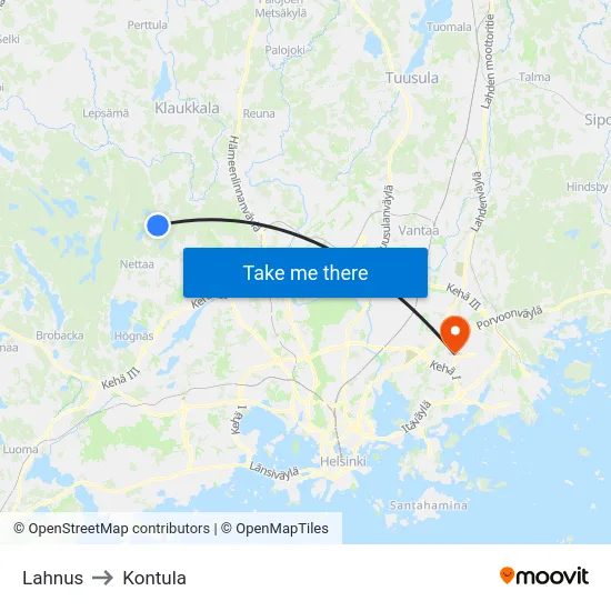 Lahnus to Kontula map