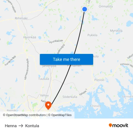 Henna to Kontula map