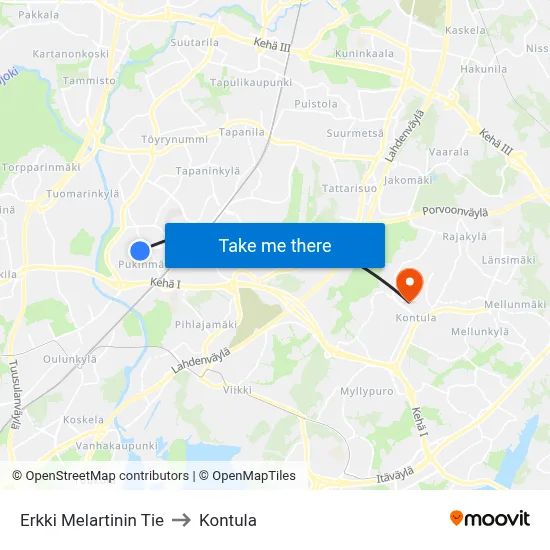 Erkki Melartinin Road to Kontula map