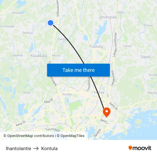 Ihantolantie to Kontula map