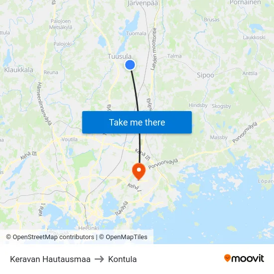 Keravan Hautausmaa to Kontula map