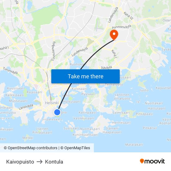 Kaivopuisto to Kontula map