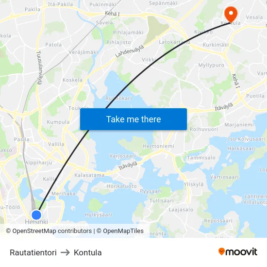 Rautatientori to Kontula map