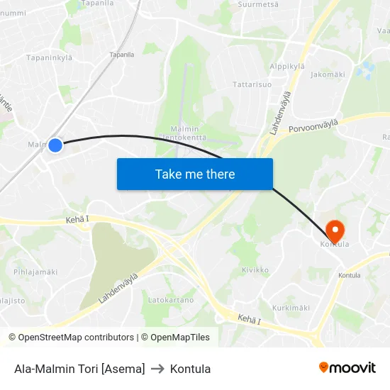 Ala-Malmin Tori [Asema] to Kontula map