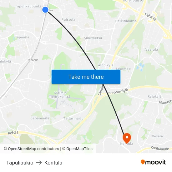 Tapuliaukio to Kontula map