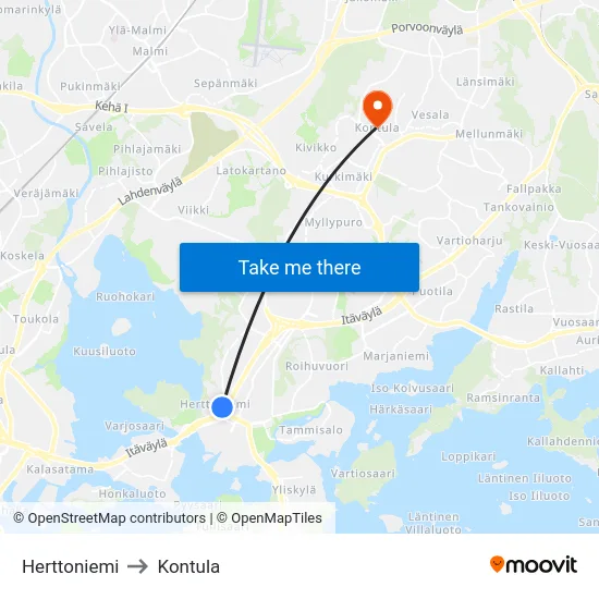 Herttoniemi to Kontula map