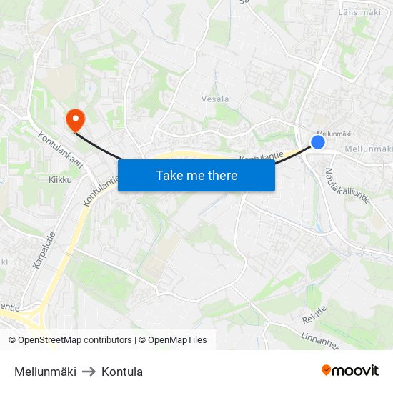 Mellunmäki to Kontula map