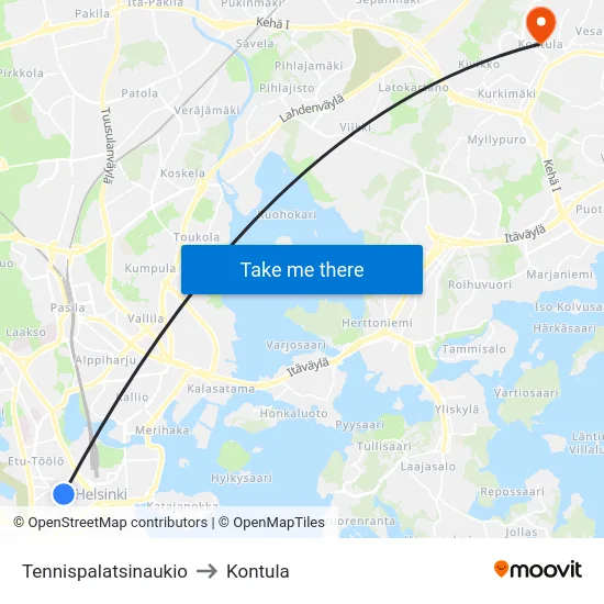 Kamppi to Kontula map