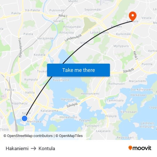 Hakaniemi to Kontula map